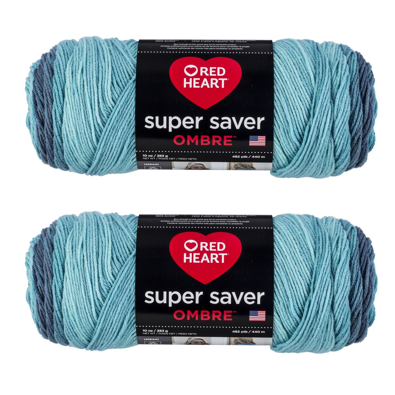 Red Heart Super Saver Jumbo Blue Tiful Ombre Yarn - 2 Pack of 283g/10oz - Acrylic - 4 Medium (Worsted) - 482 Yards - Knitting/Crochet